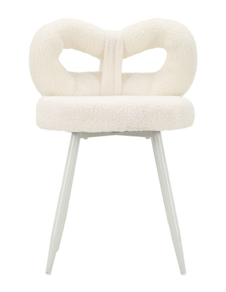 Chaise originale bouclette Noeud Tissu Blanc Bouclé Métal Bois MDF Ilary 