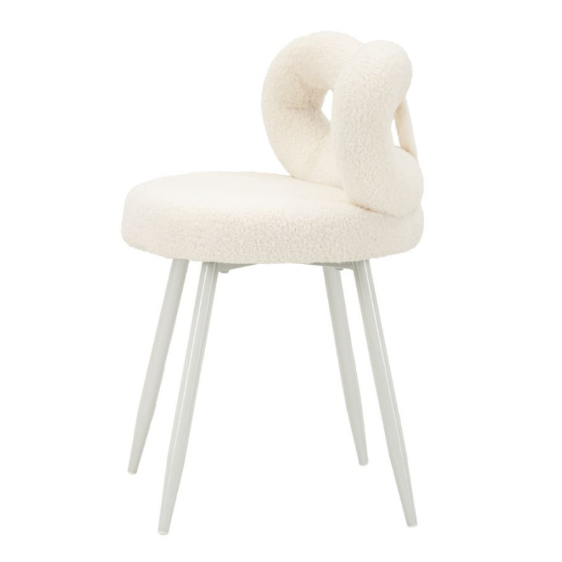 Chaise originale bouclette Noeud Tissu Blanc Bouclé Métal Bois MDF Ilary 