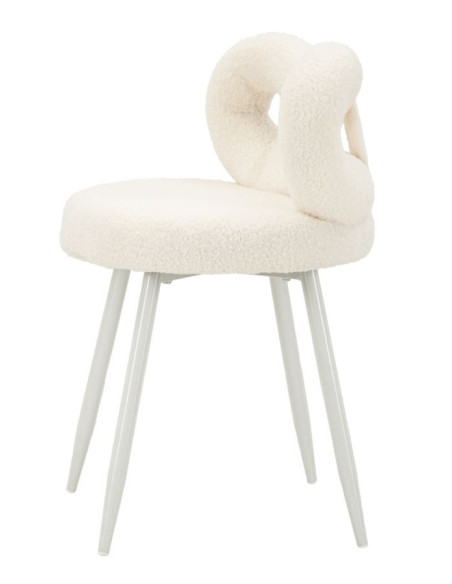 Chaise originale bouclette Noeud Tissu Blanc Bouclé Métal Bois MDF Ilary 