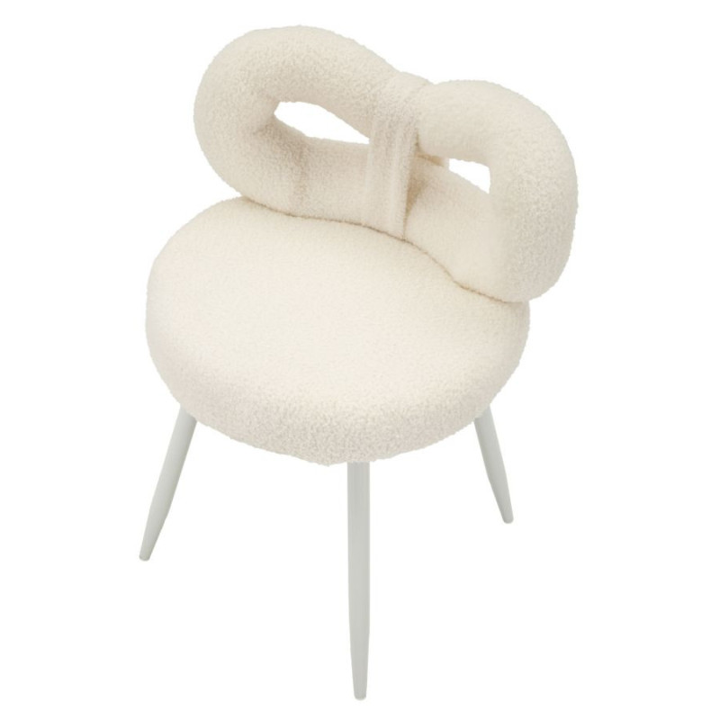 Chaise originale bouclette Noeud Tissu Blanc Bouclé Métal Bois MDF Ilary 