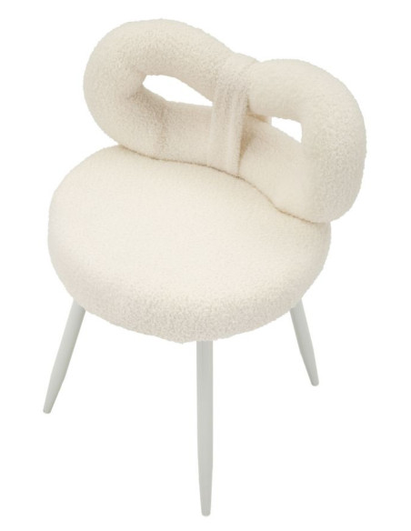 Chaise originale bouclette Noeud Tissu Blanc Bouclé Métal Bois MDF Ilary 