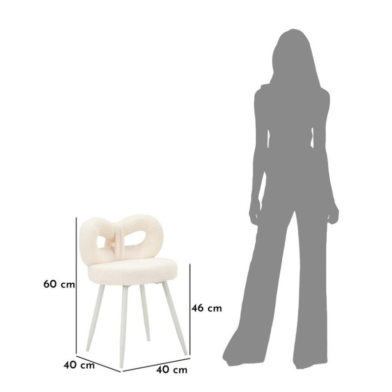 Chaise originale bouclette Noeud Tissu Blanc Bouclé Métal Bois MDF Ilary 