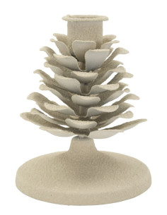 Petit Bougeoir moderne Pomme de pin Hauteur 11 cm Métal Blanc crème Dune 