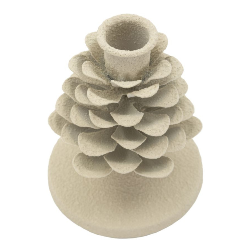 Petit Bougeoir moderne Pomme de pin Hauteur 11 cm Métal Blanc crème Dune 