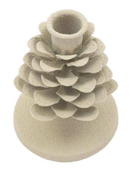 Petit Bougeoir moderne Pomme de pin Hauteur 11 cm Métal Blanc crème Dune 