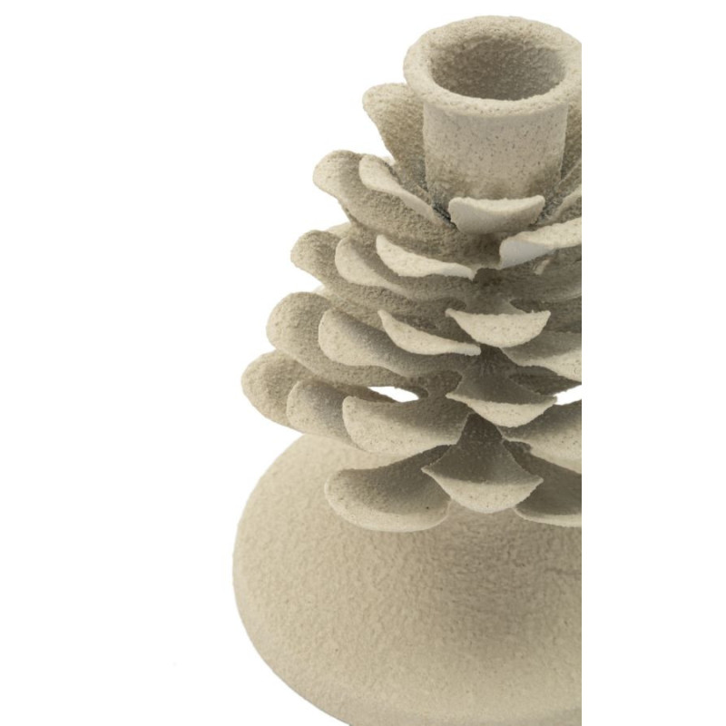 Petit Bougeoir moderne Pomme de pin Hauteur 11 cm Métal Blanc crème Dune 
