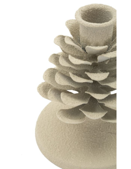 Petit Bougeoir moderne Pomme de pin Hauteur 11 cm Métal Blanc crème Dune 