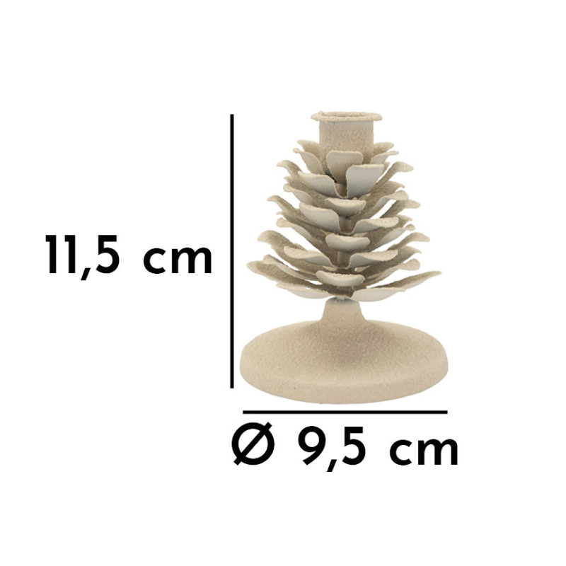 Petit Bougeoir moderne Pomme de pin Hauteur 11 cm Métal Blanc crème Dune 