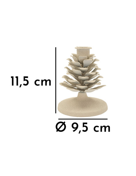 Petit Bougeoir moderne Pomme de pin Hauteur 11 cm Métal Blanc crème Dune 