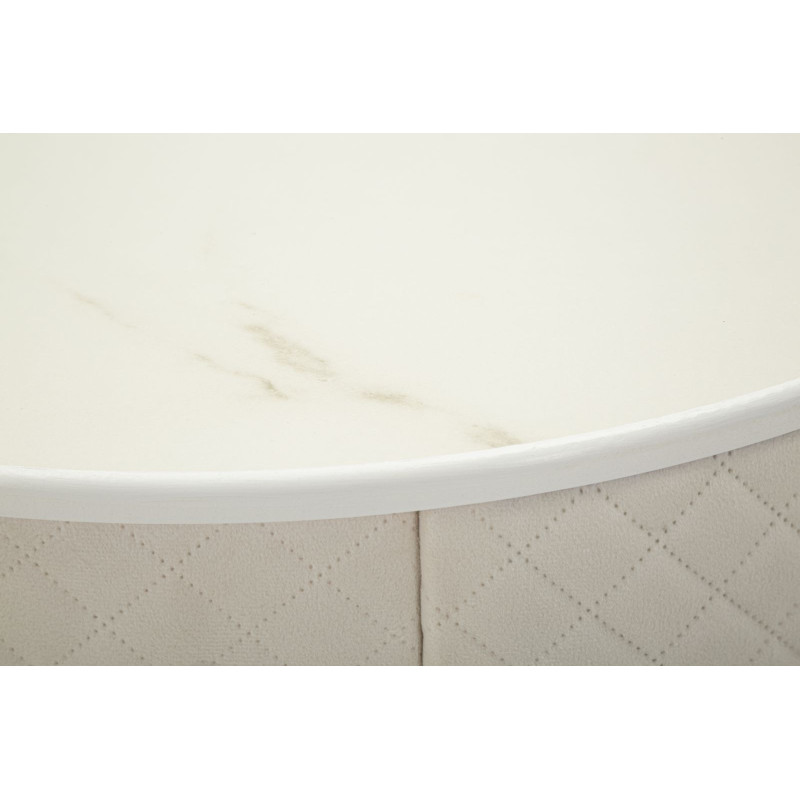 Petite Coiffeuse avec pouf Ronde 1 tiroir Velours Blanc crème Bois MDF Métal Doré Vellit 
