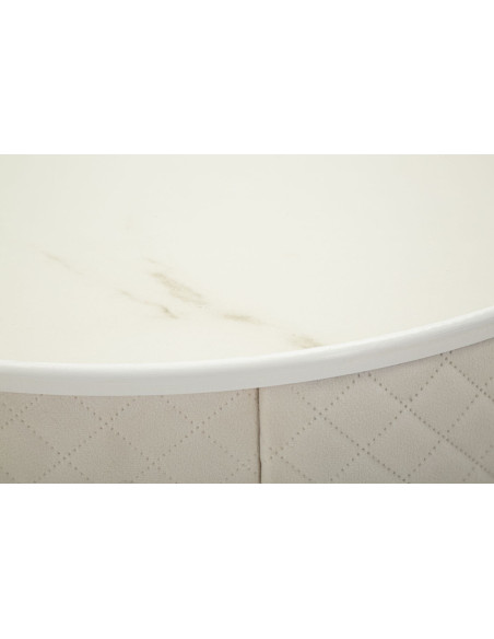 Petite Coiffeuse avec pouf Ronde 1 tiroir Velours Blanc crème Bois MDF Métal Doré Vellit 
