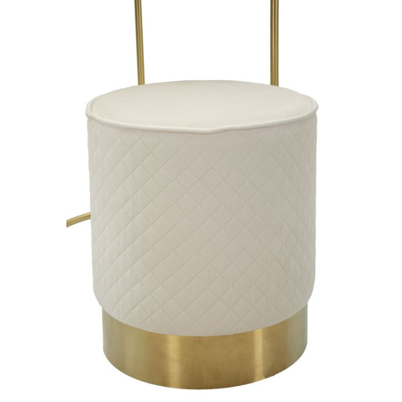 Petite Coiffeuse avec pouf Ronde 1 tiroir Velours Blanc crème Bois MDF Métal Doré Vellit 