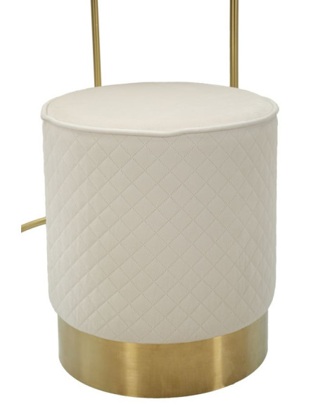 Petite Coiffeuse avec pouf Ronde 1 tiroir Velours Blanc crème Bois MDF Métal Doré Vellit 