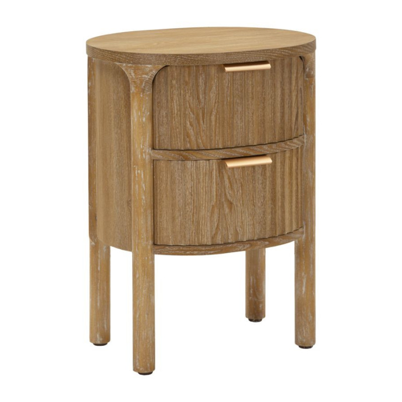 Table de chevet scandinave chic Ovale 2 tiroirs Bois de sapin Bois MDF Marron Métal Doré Goteborg Mauro Ferretti - 1