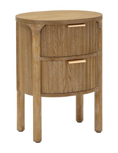 Table de chevet scandinave chic Ovale 2 tiroirs Bois de sapin Bois MDF Marron Métal Doré Goteborg Mauro Ferretti - 1