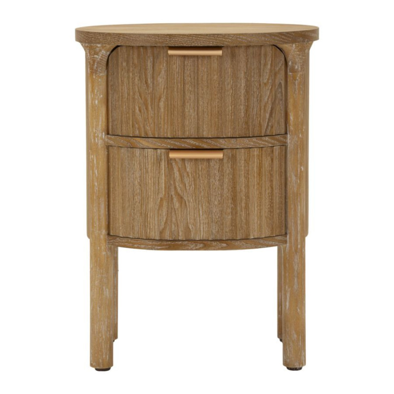 Table de chevet scandinave chic Ovale 2 tiroirs Bois de sapin Bois MDF Marron Métal Doré Goteborg Mauro Ferretti - 3