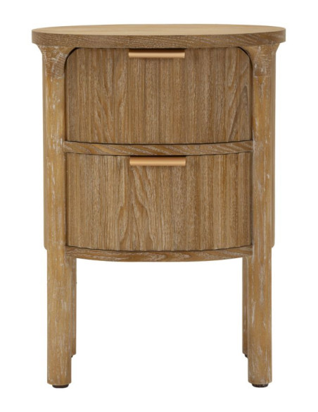 Table de chevet scandinave chic Ovale 2 tiroirs Bois de sapin Bois MDF Marron Métal Doré Goteborg Mauro Ferretti - 3