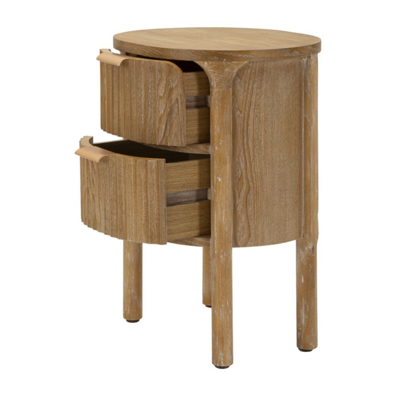 Table de chevet scandinave chic Ovale 2 tiroirs Bois de sapin Bois MDF Marron Métal Doré Goteborg Mauro Ferretti - 4