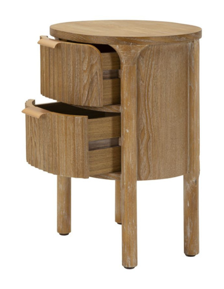 Table de chevet scandinave chic Ovale 2 tiroirs Bois de sapin Bois MDF Marron Métal Doré Goteborg Mauro Ferretti - 4