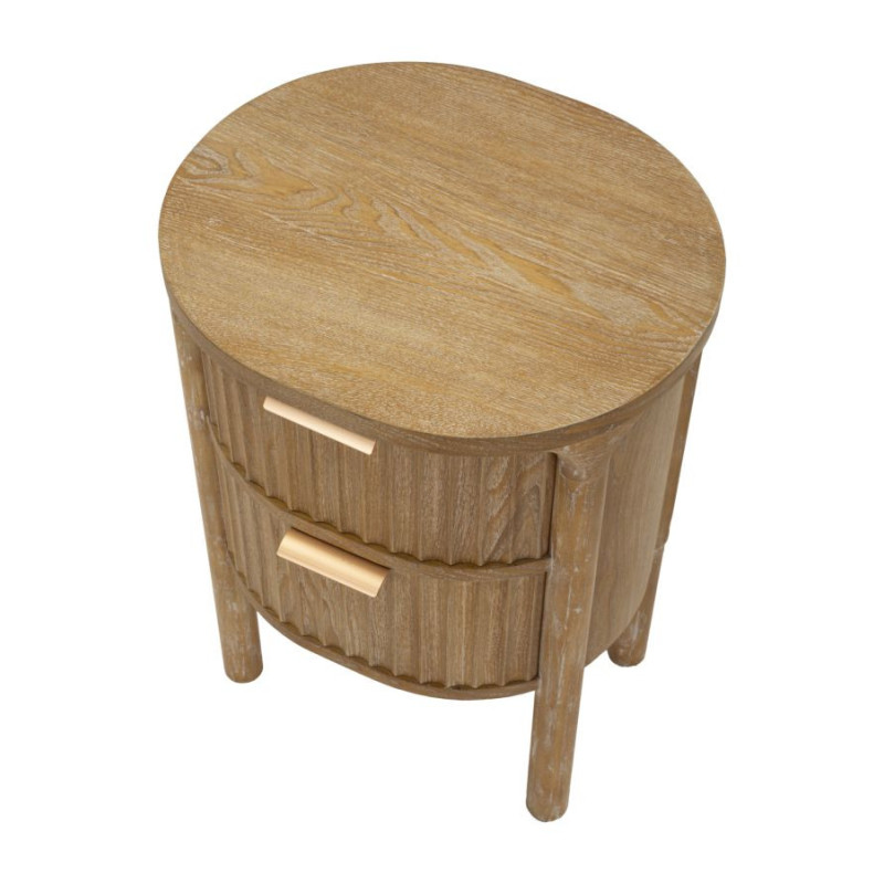 Table de chevet scandinave chic Ovale 2 tiroirs Bois de sapin Bois MDF Marron Métal Doré Goteborg Mauro Ferretti - 5