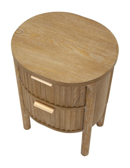 Table de chevet scandinave chic Ovale 2 tiroirs Bois de sapin Bois MDF Marron Métal Doré Goteborg Mauro Ferretti - 5