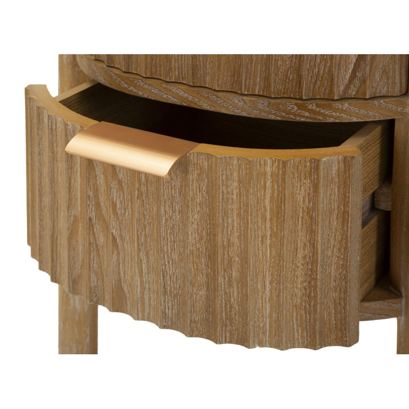 Table de chevet scandinave chic Ovale 2 tiroirs Bois de sapin Bois MDF Marron Métal Doré Goteborg Mauro Ferretti - 7