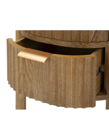 Table de chevet scandinave chic Ovale 2 tiroirs Bois de sapin Bois MDF Marron Métal Doré Goteborg Mauro Ferretti - 7