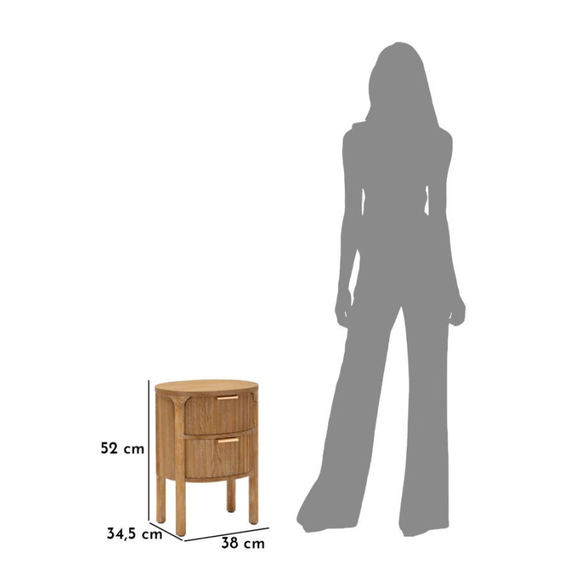 Table de chevet scandinave chic Ovale 2 tiroirs Bois de sapin Bois MDF Marron Métal Doré Goteborg Mauro Ferretti - 10