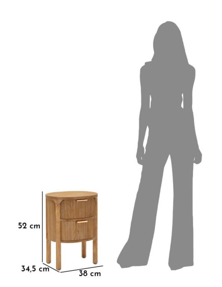 Table de chevet scandinave chic Ovale 2 tiroirs Bois de sapin Bois MDF Marron Métal Doré Goteborg Mauro Ferretti - 10