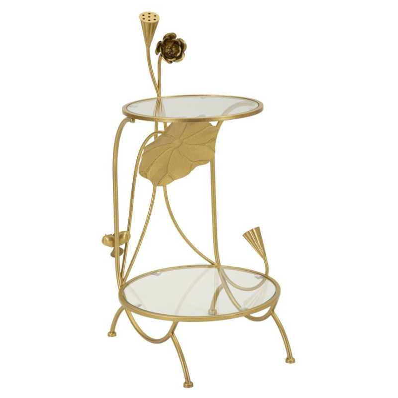 Bout de canapé moderne chic Fleurs Rond 1 étagère Métal Doré Verre Flowers 