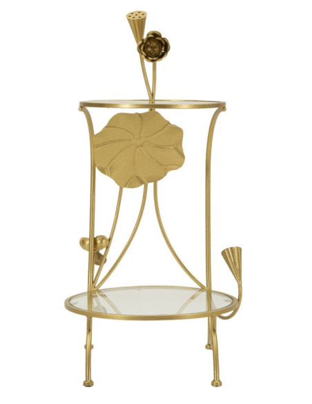 Bout de canapé moderne chic Fleurs Rond 1 étagère Métal Doré Verre Flowers 