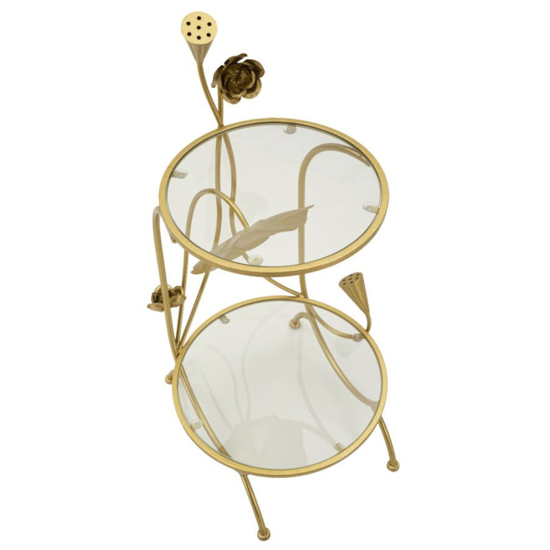 Bout de canapé moderne chic Fleurs Rond 1 étagère Métal Doré Verre Flowers 
