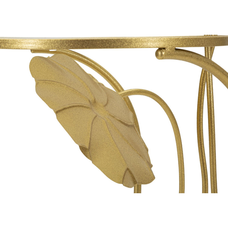 Bout de canapé moderne chic Fleurs Rond 1 étagère Métal Doré Verre Flowers 