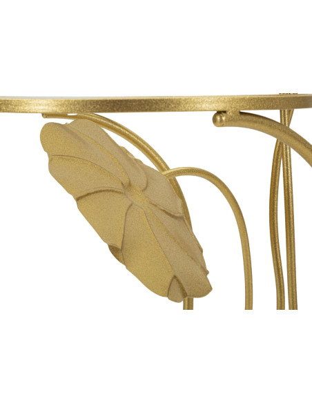 Bout de canapé moderne chic Fleurs Rond 1 étagère Métal Doré Verre Flowers 