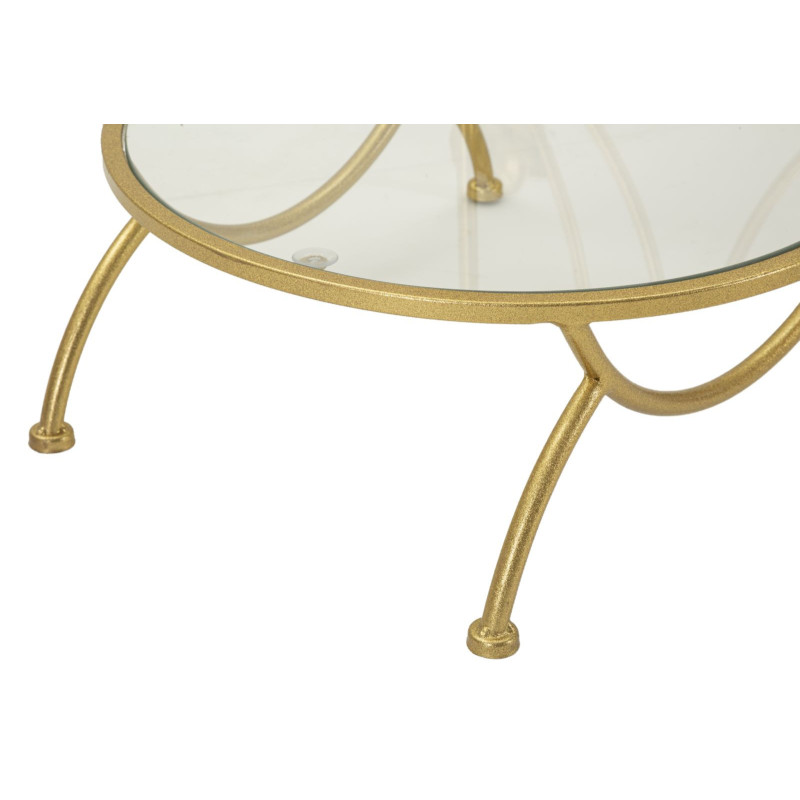 Bout de canapé moderne chic Fleurs Rond 1 étagère Métal Doré Verre Flowers 