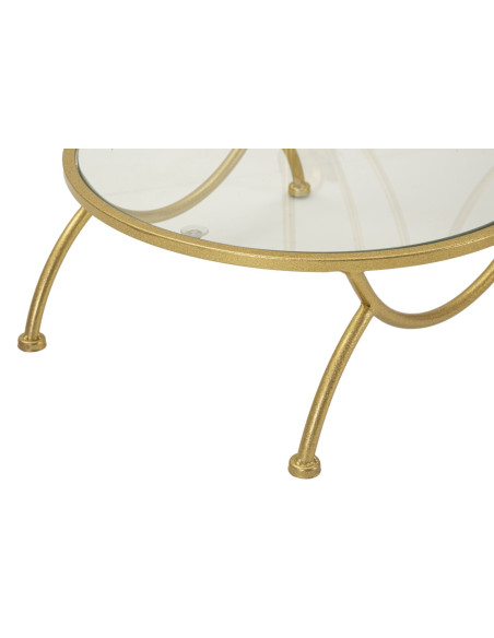 Bout de canapé moderne chic Fleurs Rond 1 étagère Métal Doré Verre Flowers 