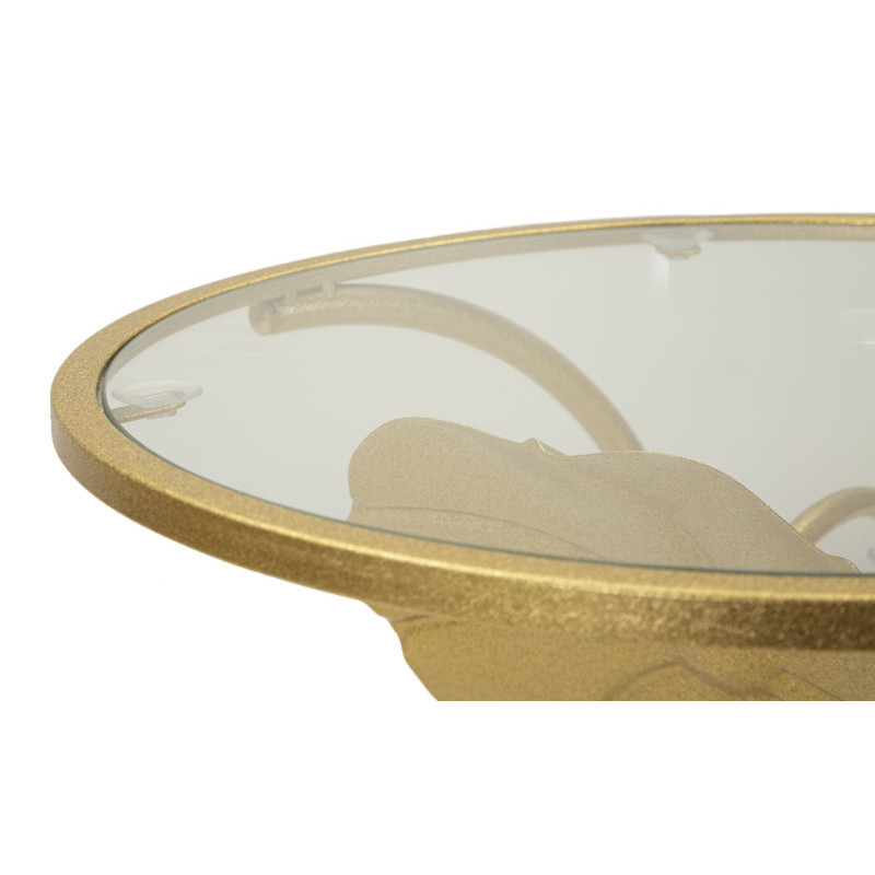 Bout de canapé moderne chic Fleurs Rond 1 étagère Métal Doré Verre Flowers 