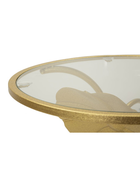 Bout de canapé moderne chic Fleurs Rond 1 étagère Métal Doré Verre Flowers 