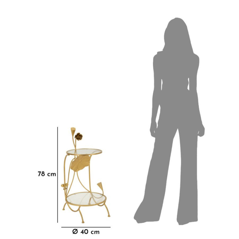 Bout de canapé moderne chic Fleurs Rond 1 étagère Métal Doré Verre Flowers 