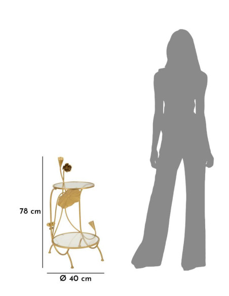 Bout de canapé moderne chic Fleurs Rond 1 étagère Métal Doré Verre Flowers 