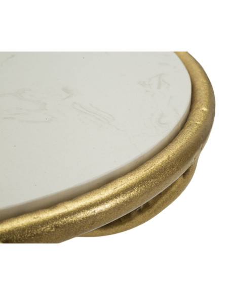Table d'appoint moderne chic Ronde Métal Doré Motif oiseaux Marbre Blanc Birds 
