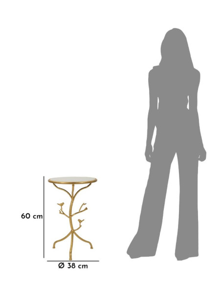 Table d'appoint moderne chic Ronde Métal Doré Motif oiseaux Marbre Blanc Birds 