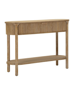 Console scandinave chic Ovale 1 tiroir 1 étagère Bois de sapin Bois MDF Marron Métal Doré Goteborg 