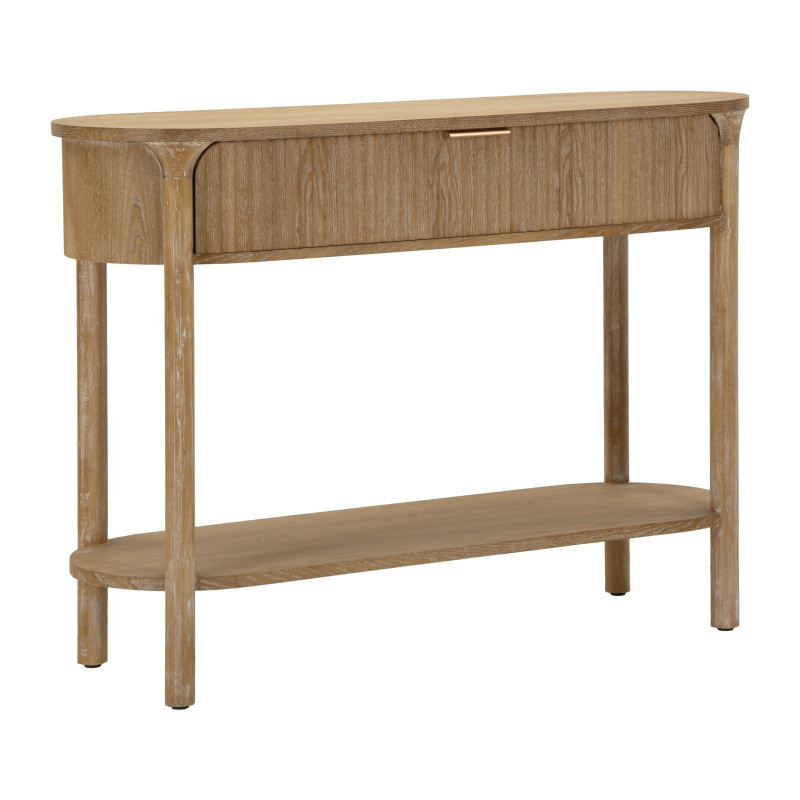 Console scandinave chic Ovale 1 tiroir 1 étagère Bois de sapin Bois MDF Marron Métal Doré Goteborg 