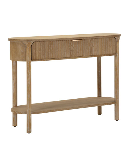 Console scandinave chic Ovale 1 tiroir 1 étagère Bois de sapin Bois MDF Marron Métal Doré Goteborg 