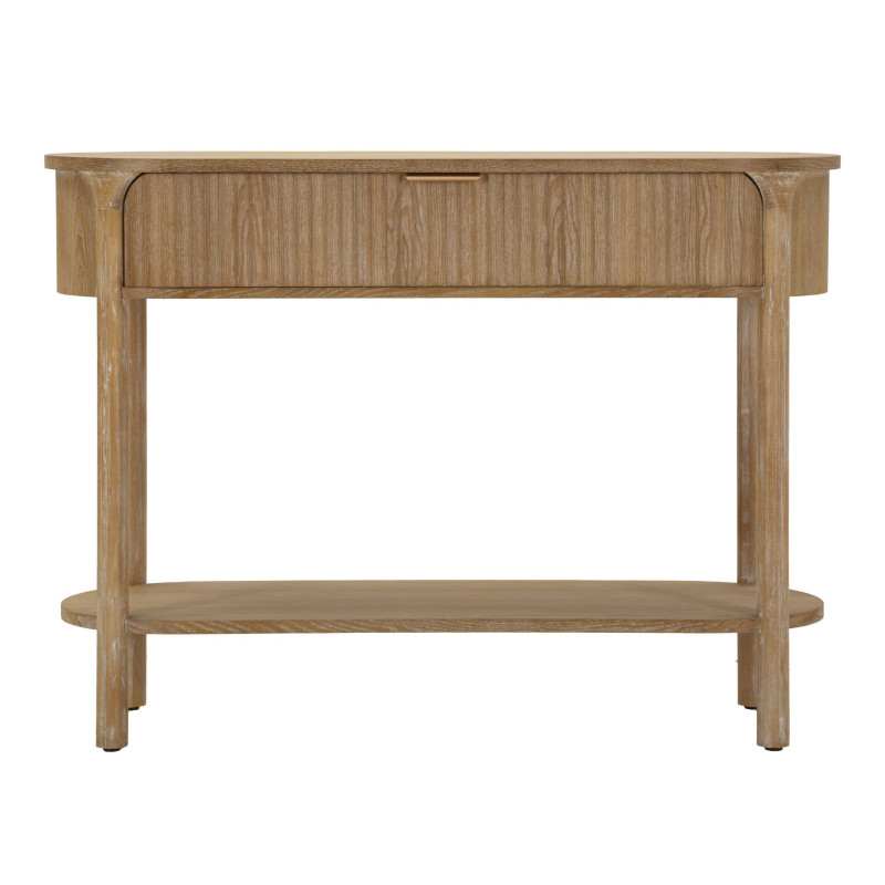 Console scandinave chic Ovale 1 tiroir 1 étagère Bois de sapin Bois MDF Marron Métal Doré Goteborg 