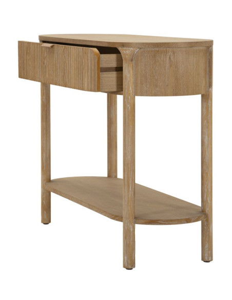 Console scandinave chic Ovale 1 tiroir 1 étagère Bois de sapin Bois MDF Marron Métal Doré Goteborg 