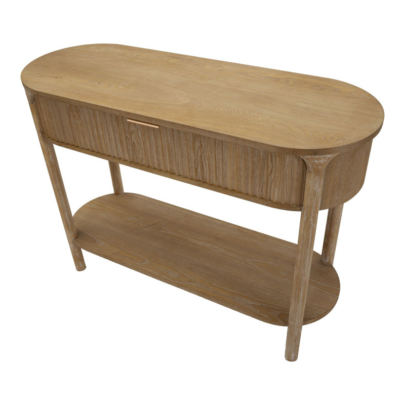 Console scandinave chic Ovale 1 tiroir 1 étagère Bois de sapin Bois MDF Marron Métal Doré Goteborg 
