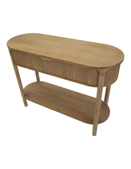 Console scandinave chic Ovale 1 tiroir 1 étagère Bois de sapin Bois MDF Marron Métal Doré Goteborg 