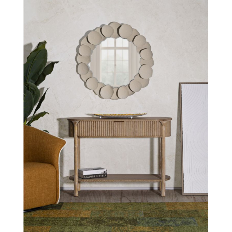 Console scandinave chic Ovale 1 tiroir 1 étagère Bois de sapin Bois MDF Marron Métal Doré Goteborg 
